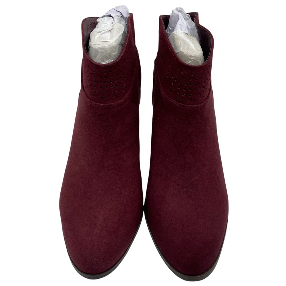 Violet & Red Womens Boots Jackson Booties Burgundy Red Heeled Ankle Vegan New - Picture 3 of 9